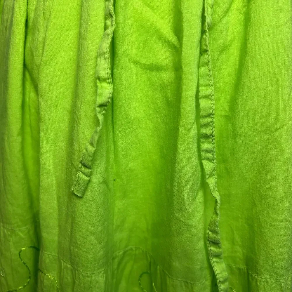 Green Ombre Broomstick L Maxi Skirt Sequin Embroidered Y2K Boho Fairy Grunge